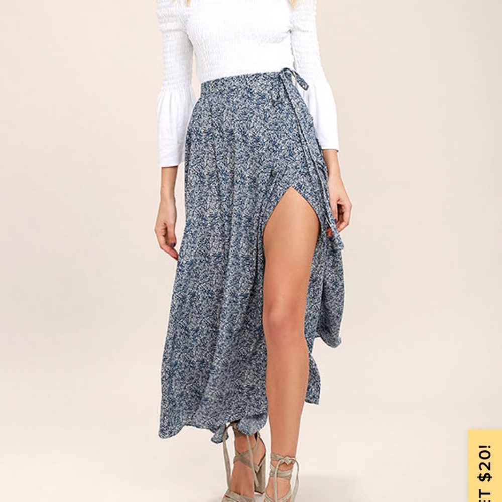 Beautiful Tempest Navy Blue Print Wrap Maxi Skirt